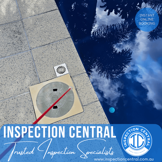 Inspection Central team member inspecting swimming pool during pre purchase house inspection